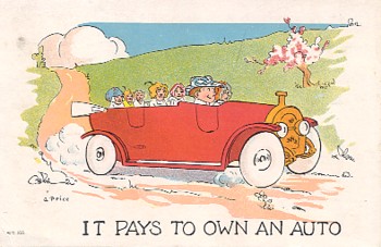 Featured is a 1918 automobile themed postcard image which emphasizes the virtues of owning an auto.  The original postcard is for sale in The unltd.com Store.